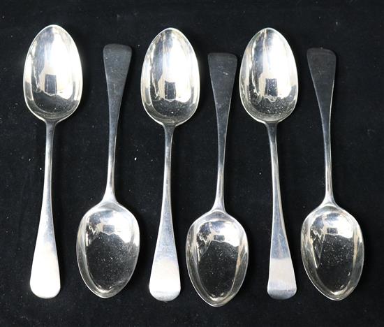 A set of six Victorian silver Old English pattern dessert spoons by George Adams, London, 1864, 6.5 oz.